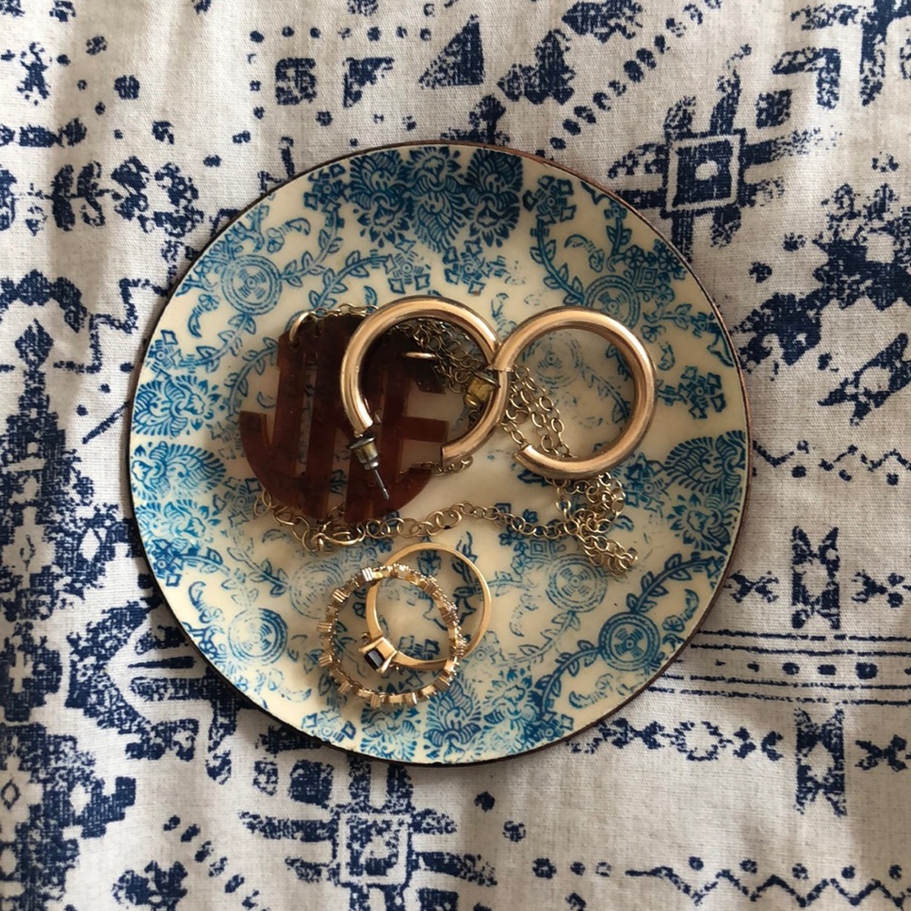 Blue and white patterned dish